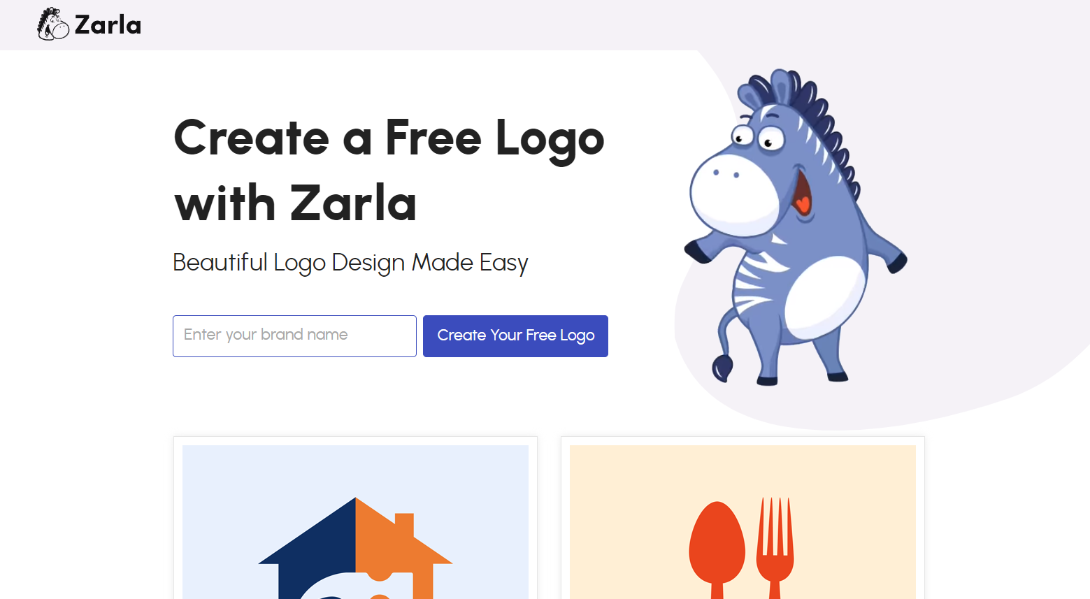 Zarla 是一個免註冊且免費的 AI Logo 生成工具，用戶只需輸入品牌名稱、公司標語、行業，然後選擇用途就可以生成 Logo。
