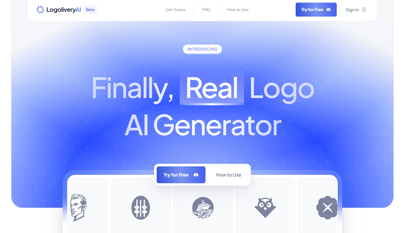 Logolivery AI 是一款免費的 AI Logo 產生器，類似 Midjourney，用戶在 Discord 頻道輸入文字提示詞，Logolivery AI 自動生成 Logo。
