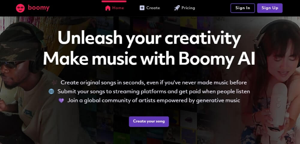 Boomy 是 AI 生成音樂的網站，它根據用戶需求及偏好，如音樂風格、樂器、節奏等，短時間內自動生成一段音樂。
