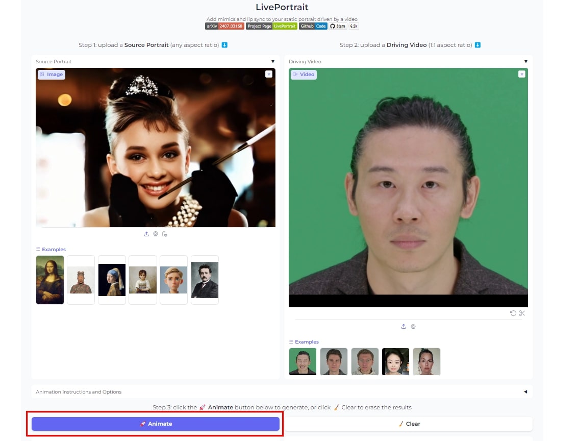 LivePortrait 點擊「Animate」，即可生成逼真的肖像動畫。